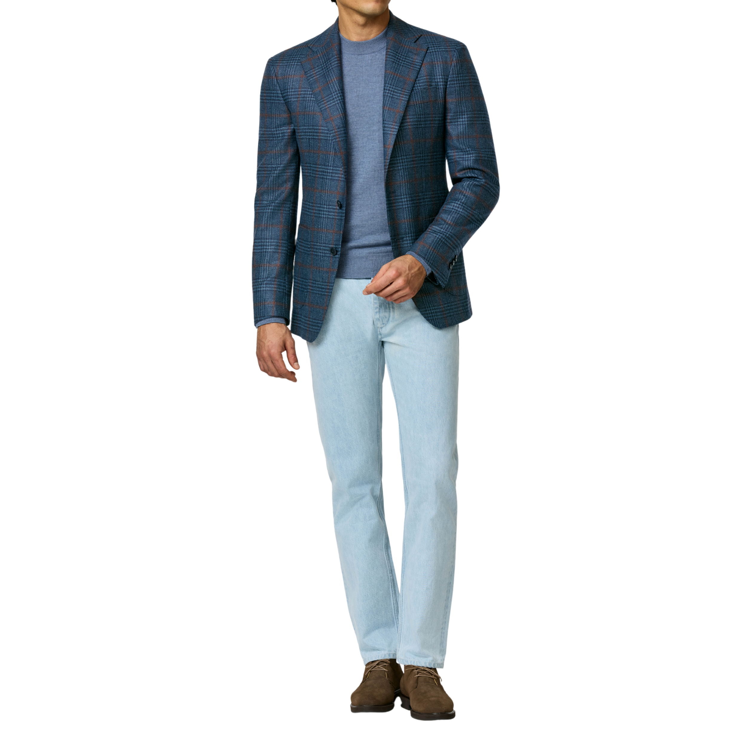 Sakko Midnight Blue glencheck mit terracotta windowpane aus Wolle-Seide