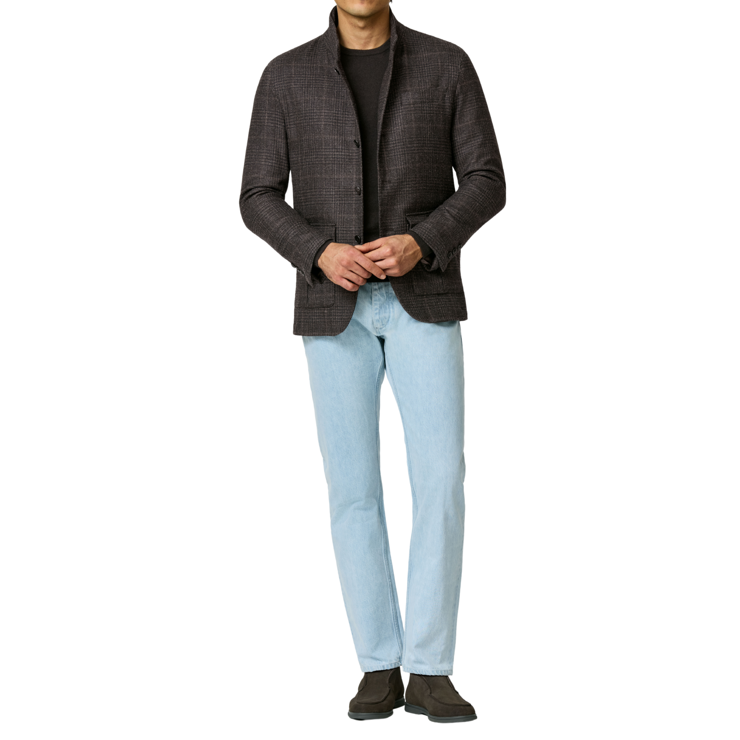 Shirtjacket in dunkelbraun mit glencheck aus Wolle-Seide