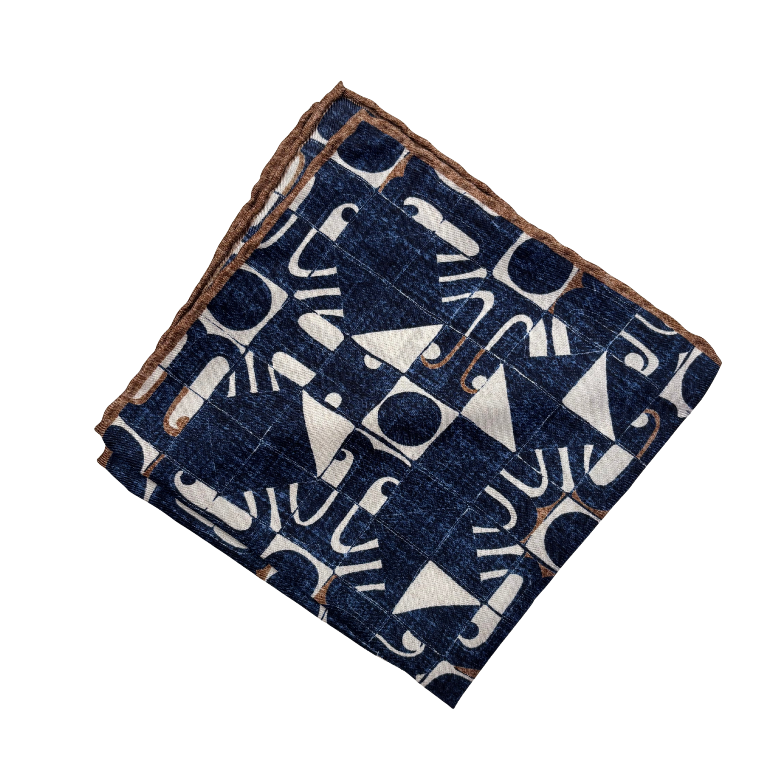 Einstecktuch in Marineblau, Creme & Braun mit Muster