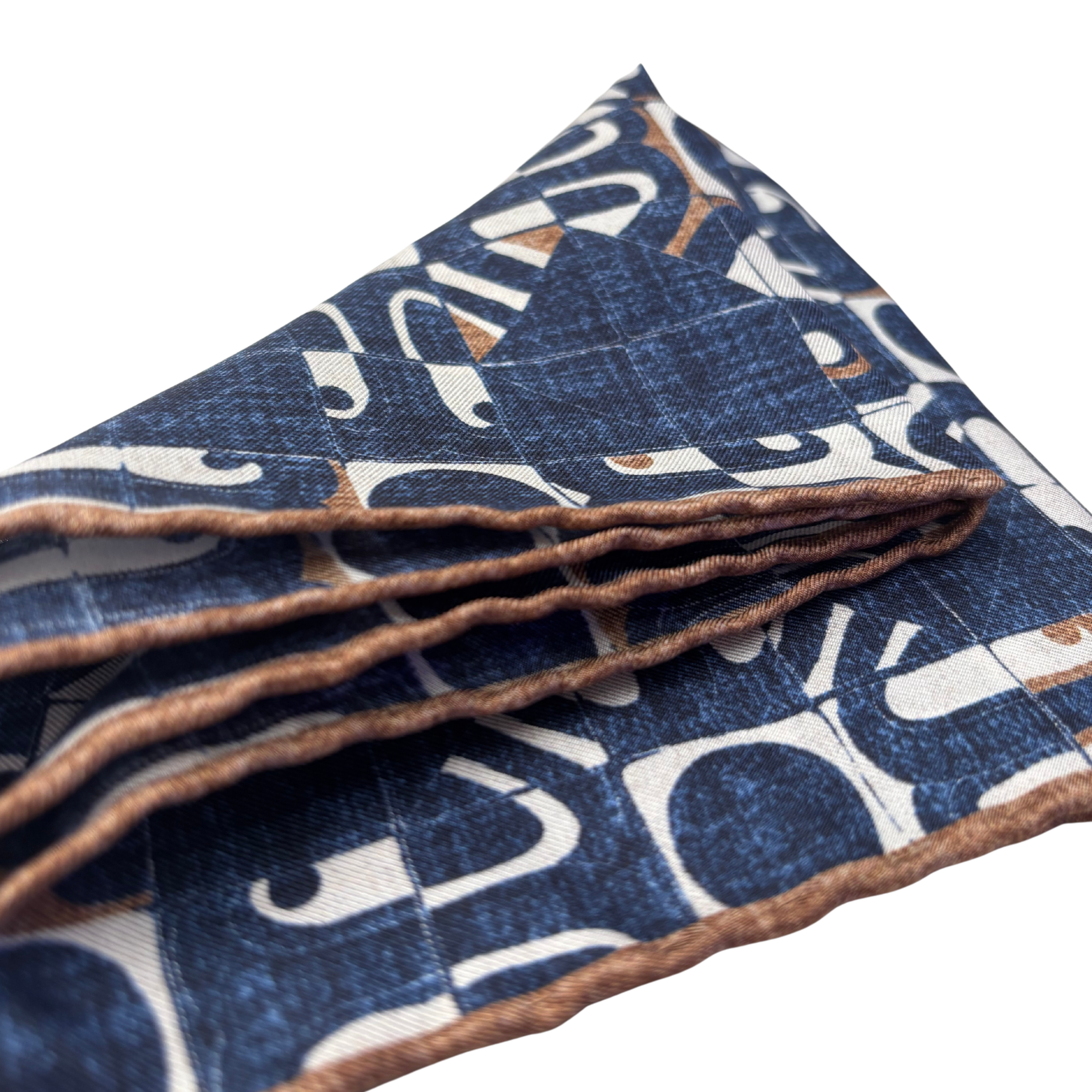 Einstecktuch in Marineblau, Creme & Braun mit Muster