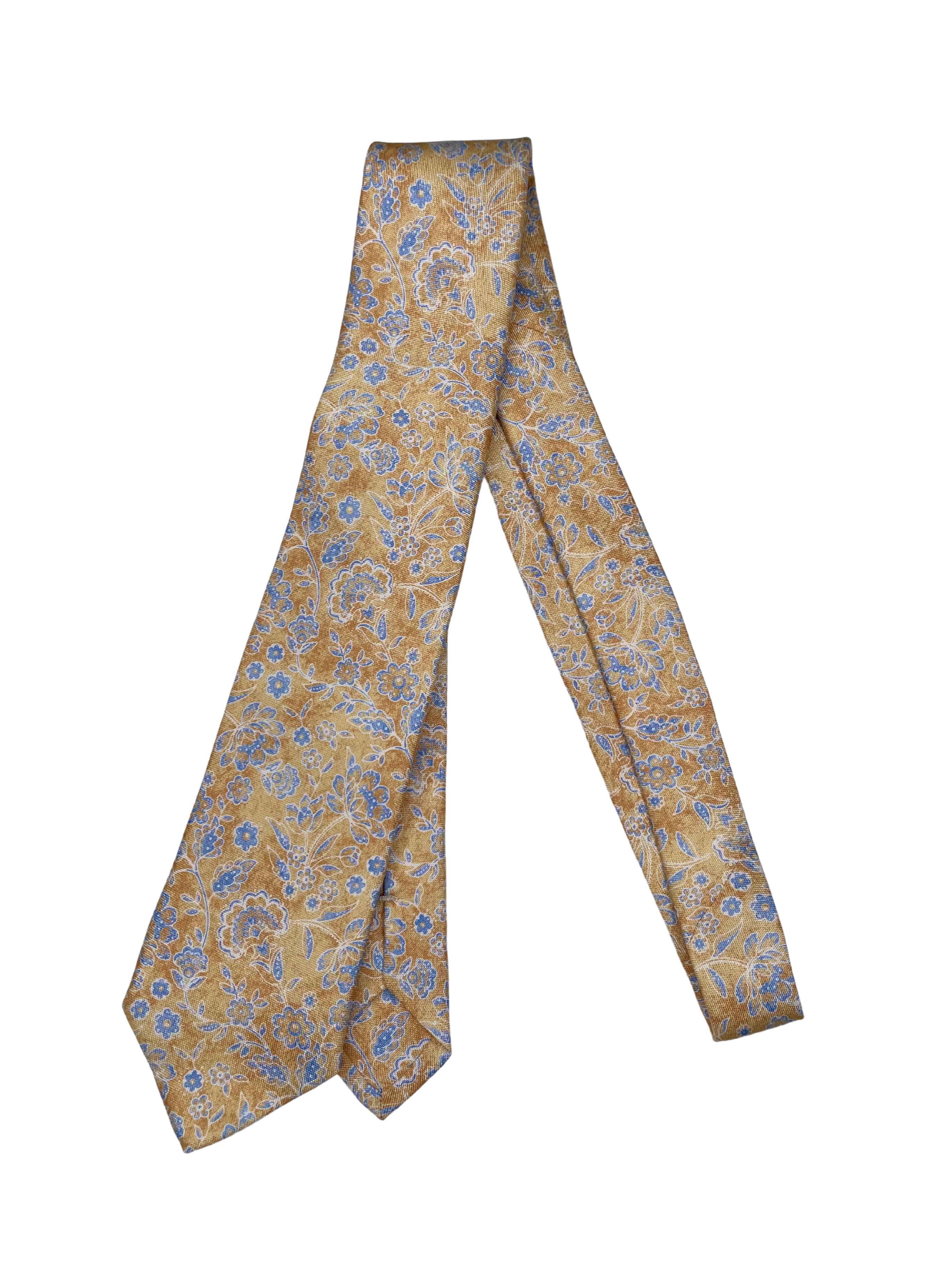 Krawatte Gold/Blau Blumen