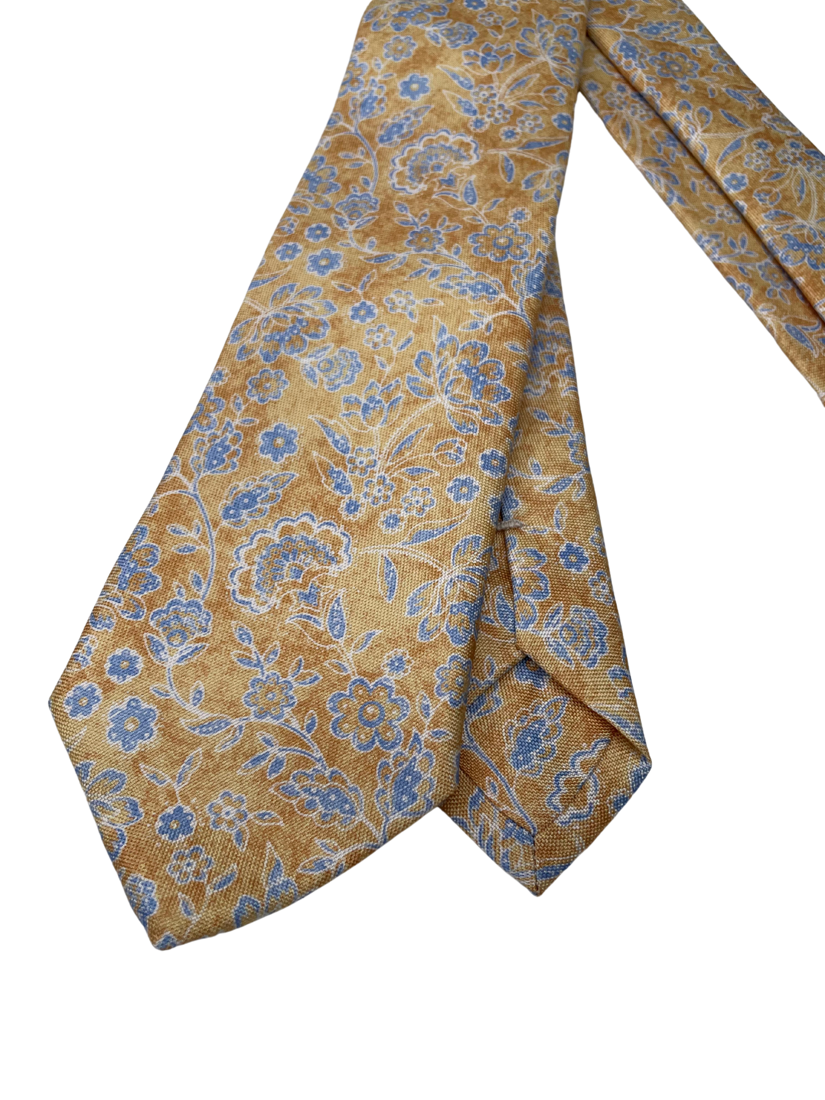 Krawatte Gold/Blau Blumen