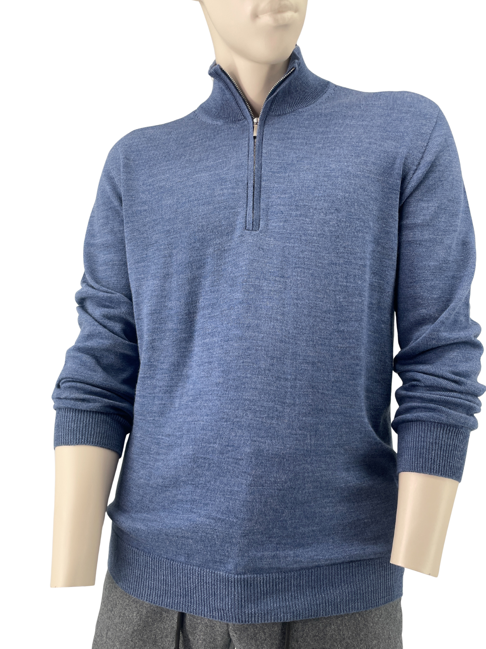 Merino Pullover Halfzip in Blau