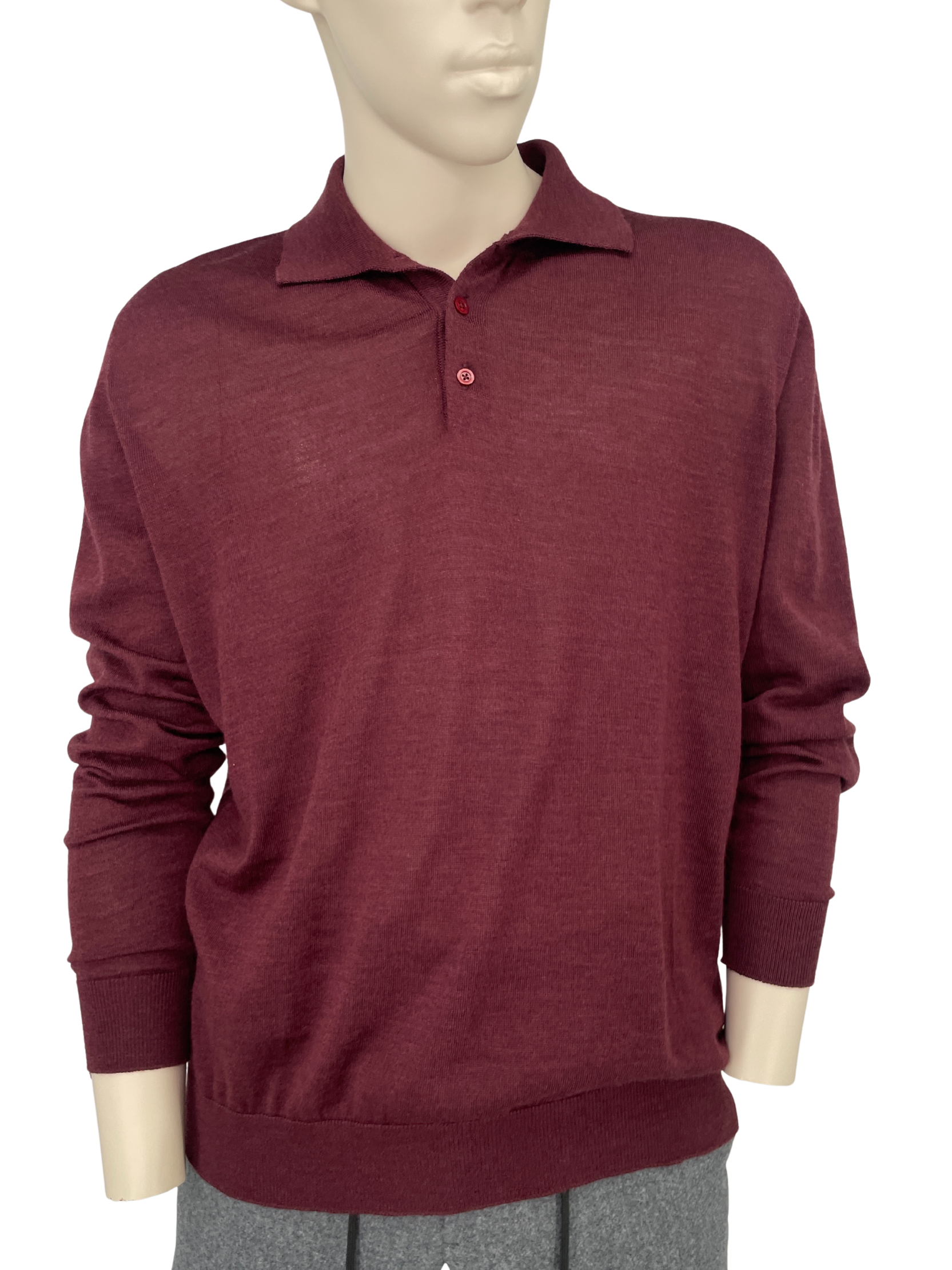 Merino Polo langärmlig in Dunkelrot