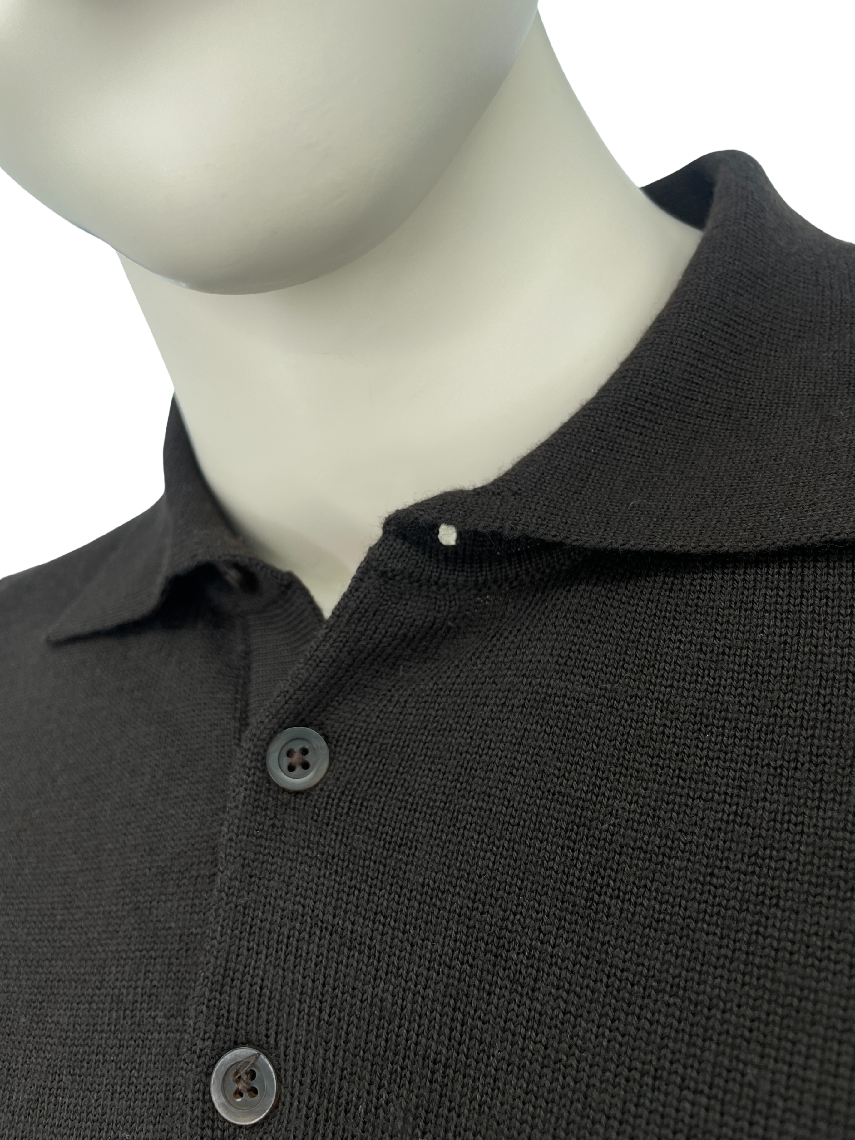 Merino Polo langarm in Dunkelbraun