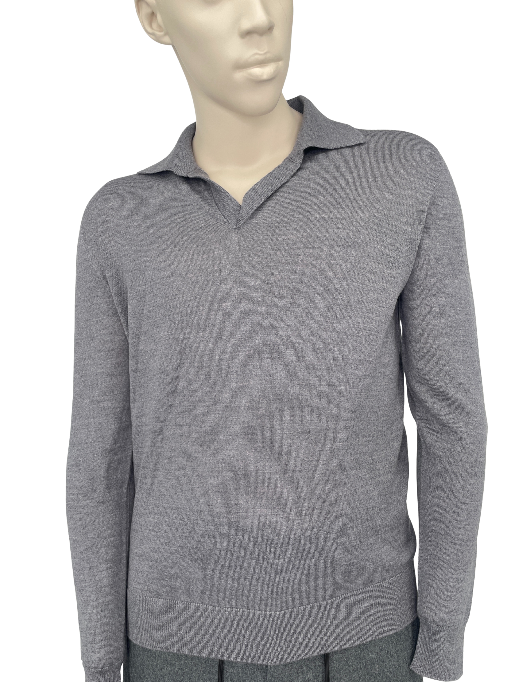 Polo langarm Merino grau