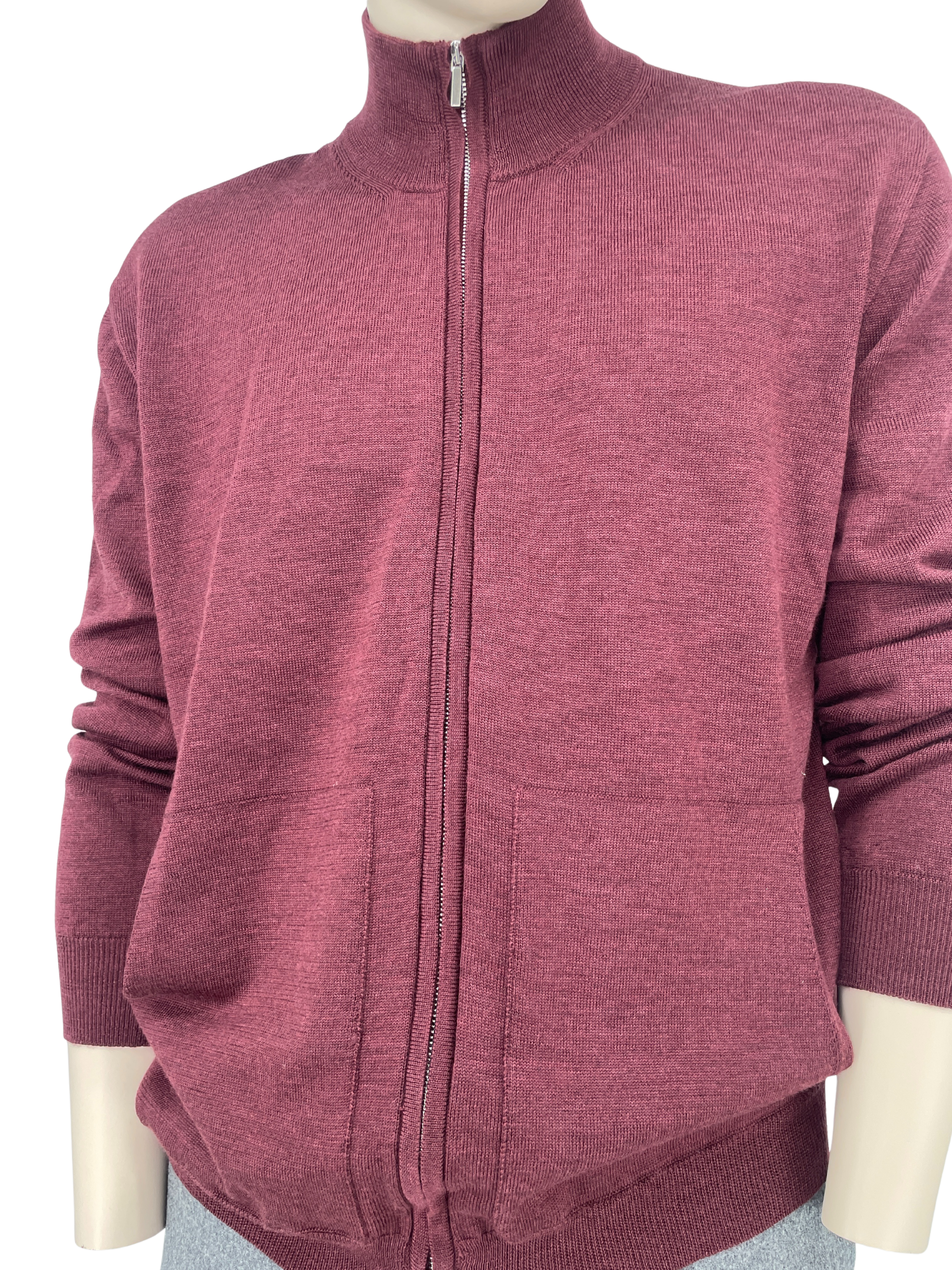 Merino Strickjacke Full-Zip Dunkelrot