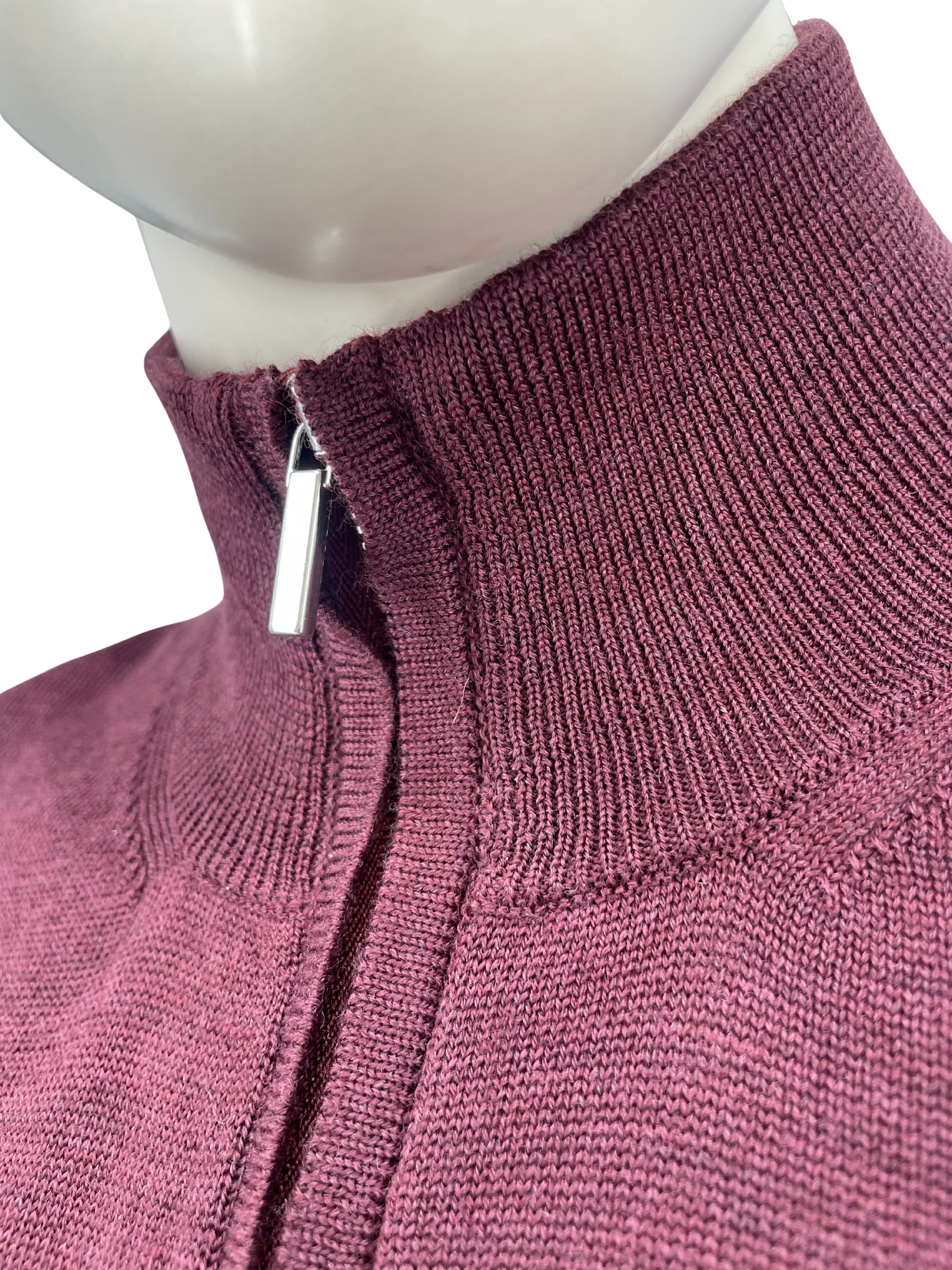 Merino Strickjacke Full-Zip Dunkelrot