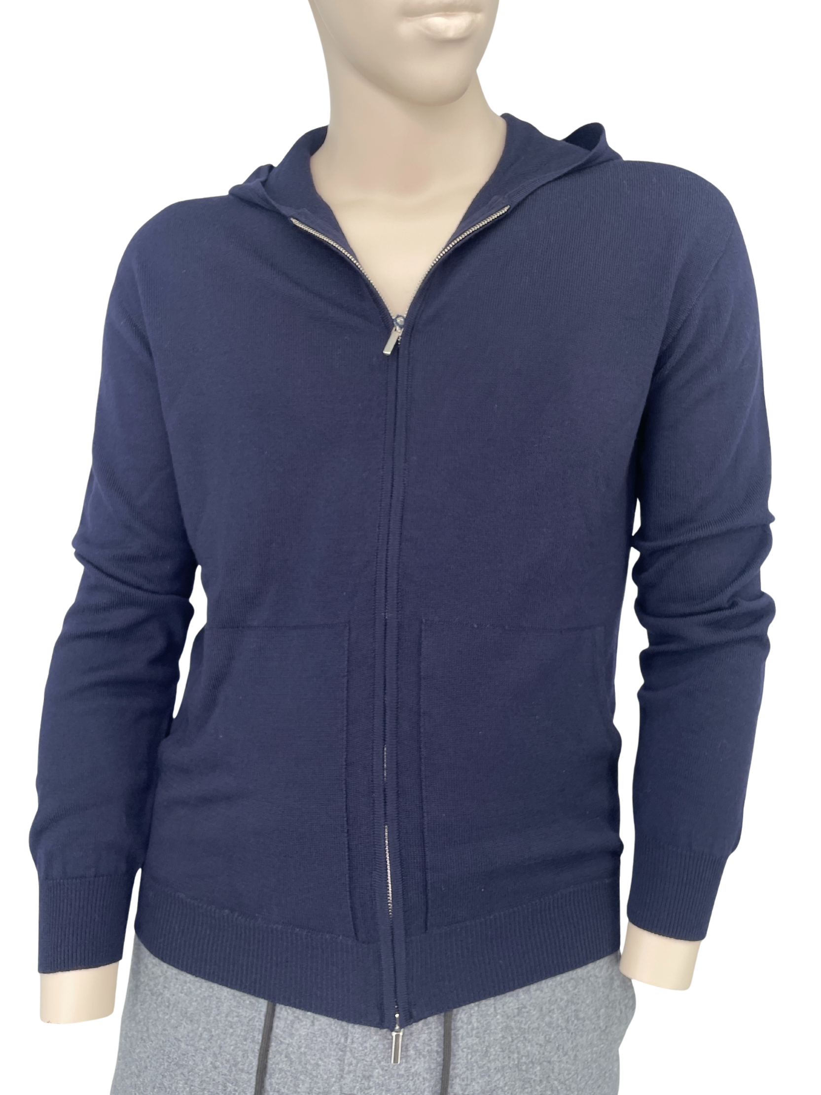 Merino Hoodie mit Reißverschluß in Dunkelblau
