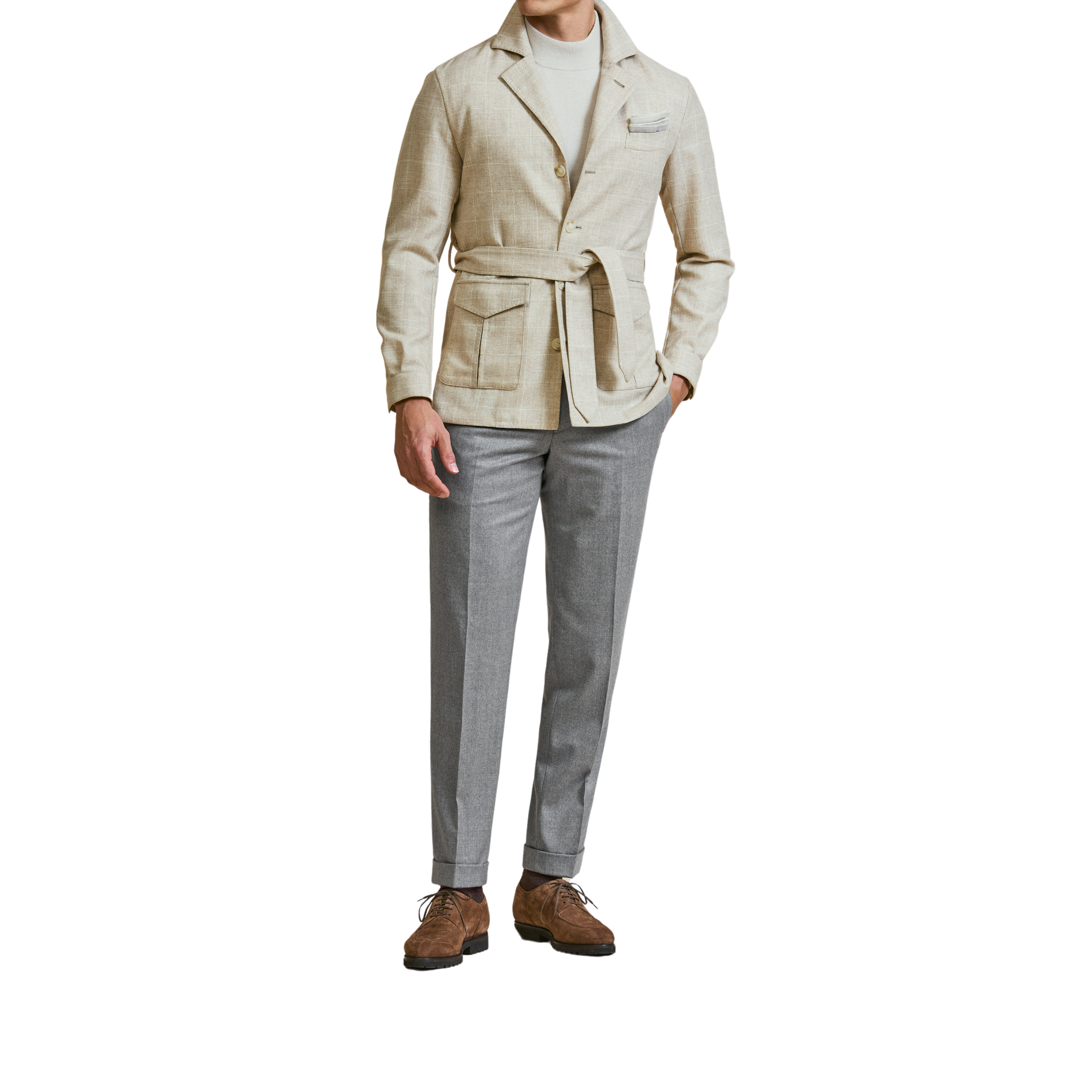 Safari Jacket aus Wolle & Cashmere sand mit Karo