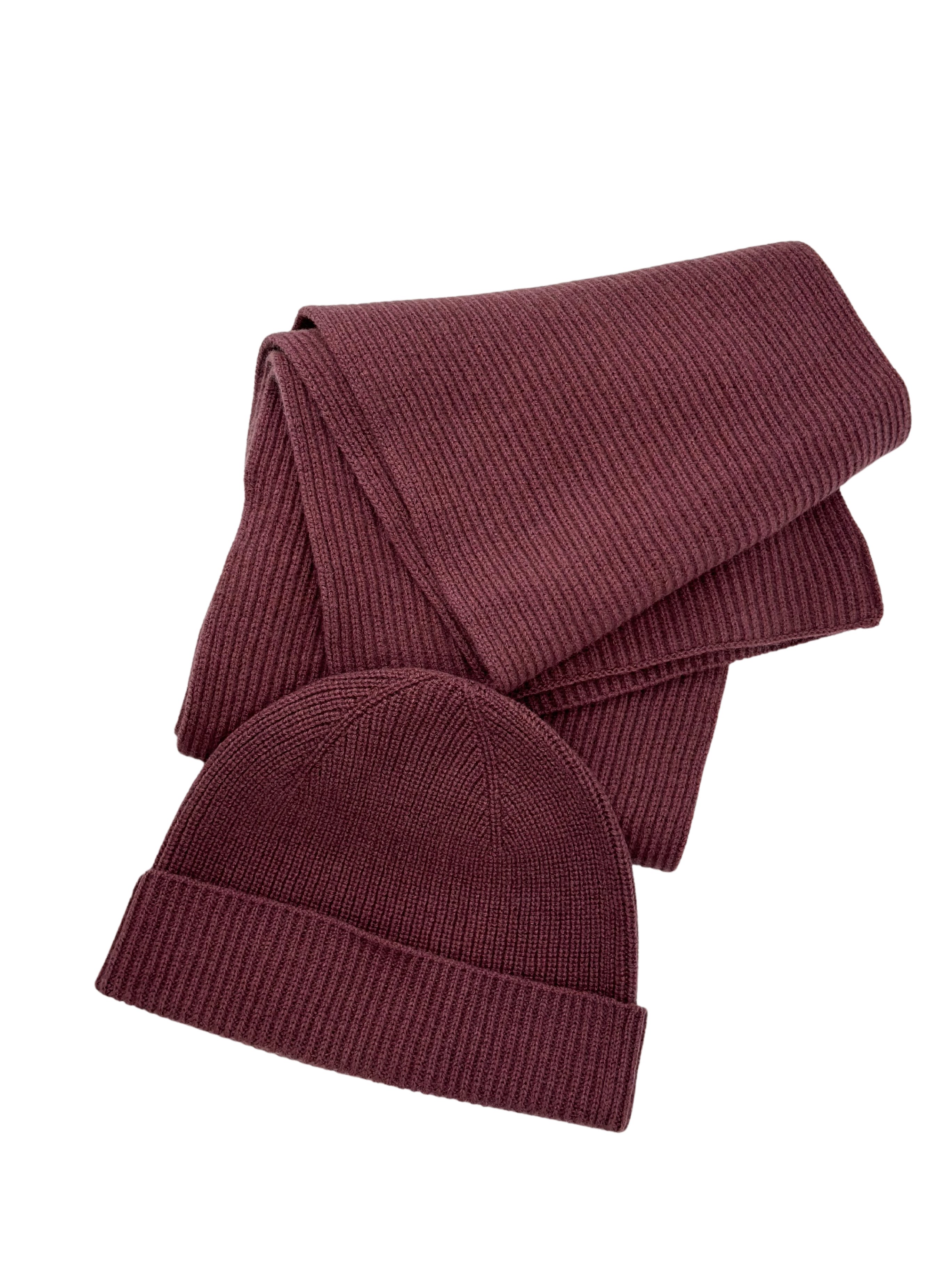 Beanie & Schal Cashmere berryred