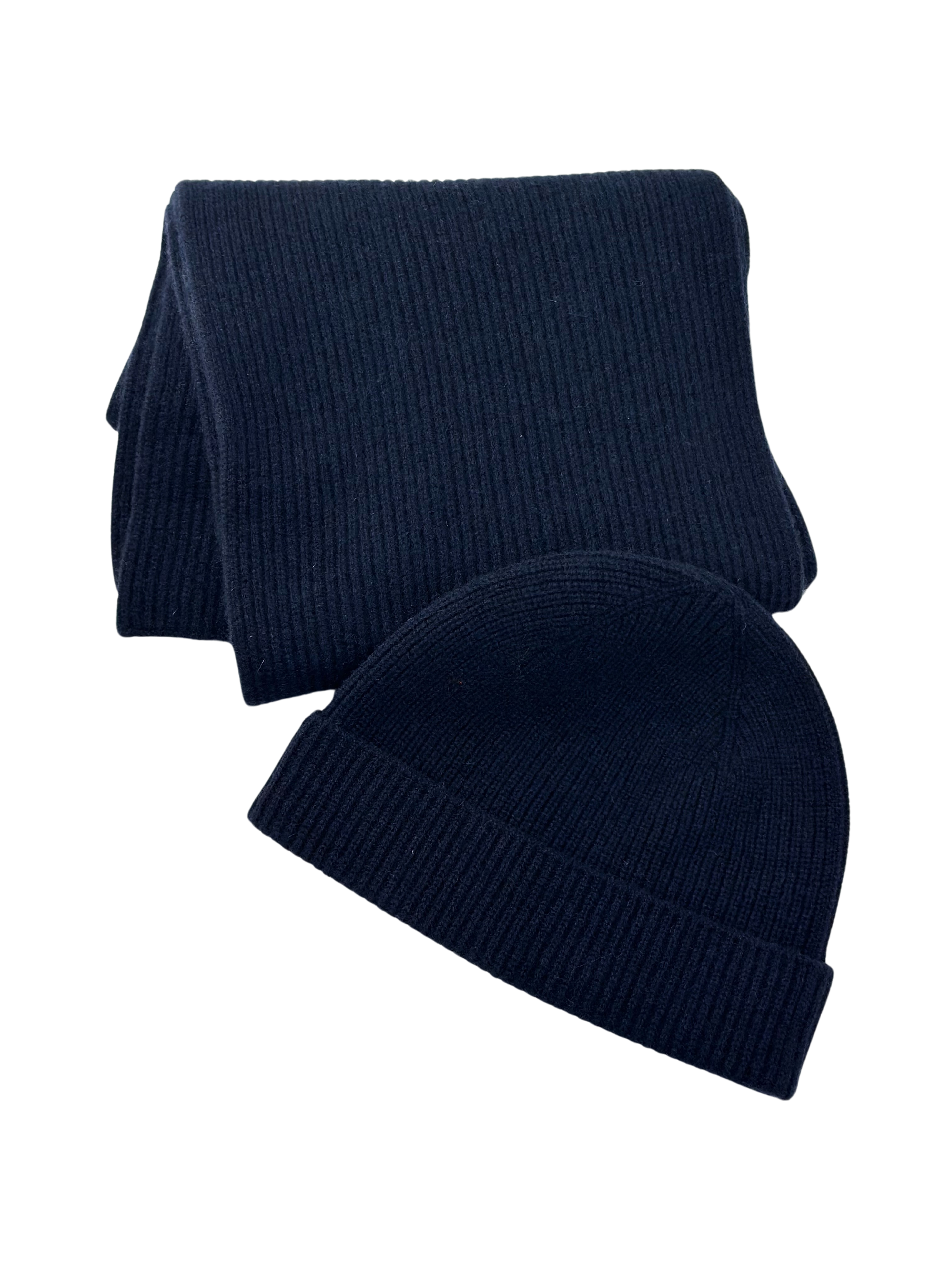 Beanie & Schal Wolle / Cashmere dunkelblau