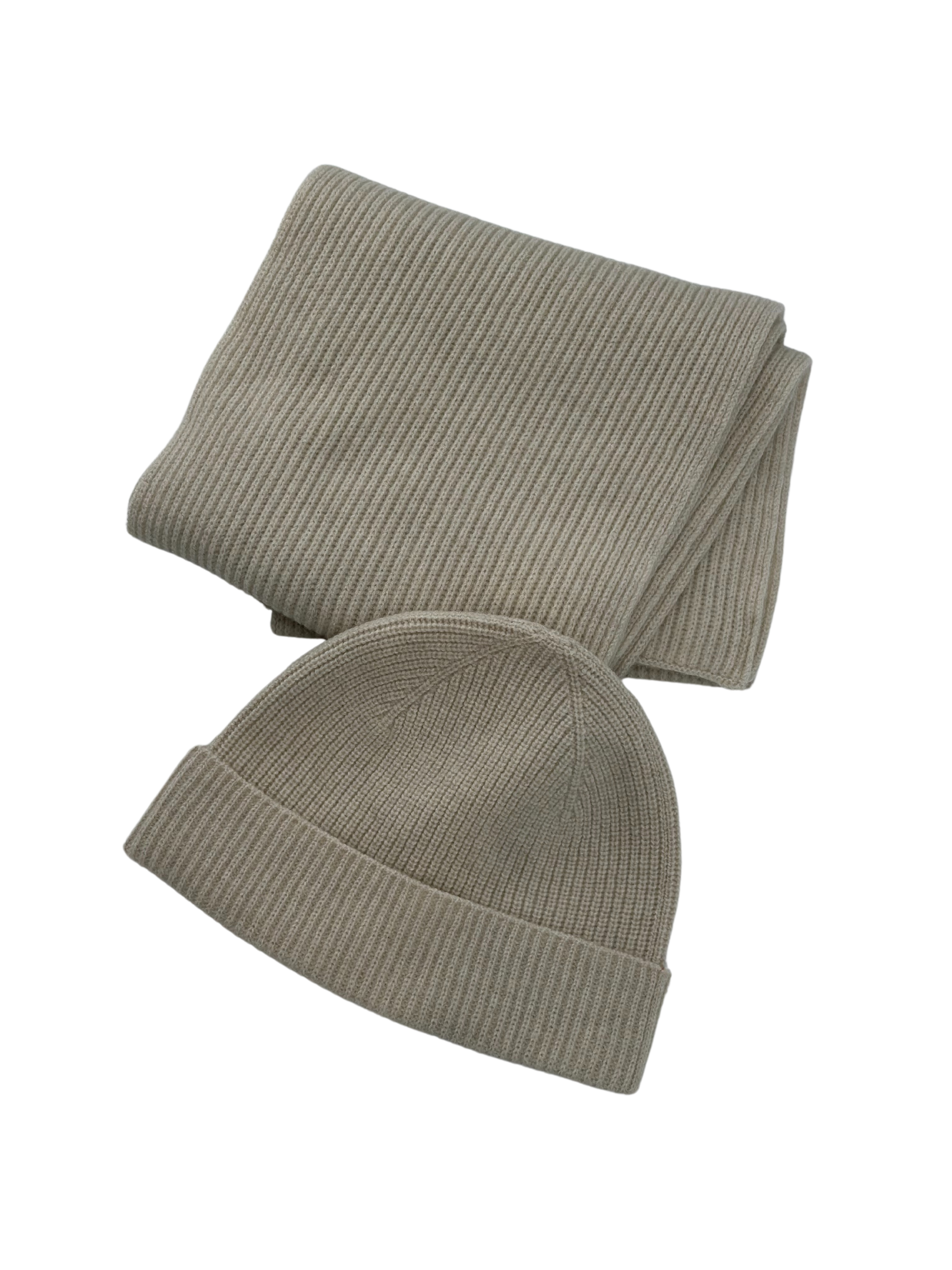 Mütze und Schal Wolle / Cashmere creme