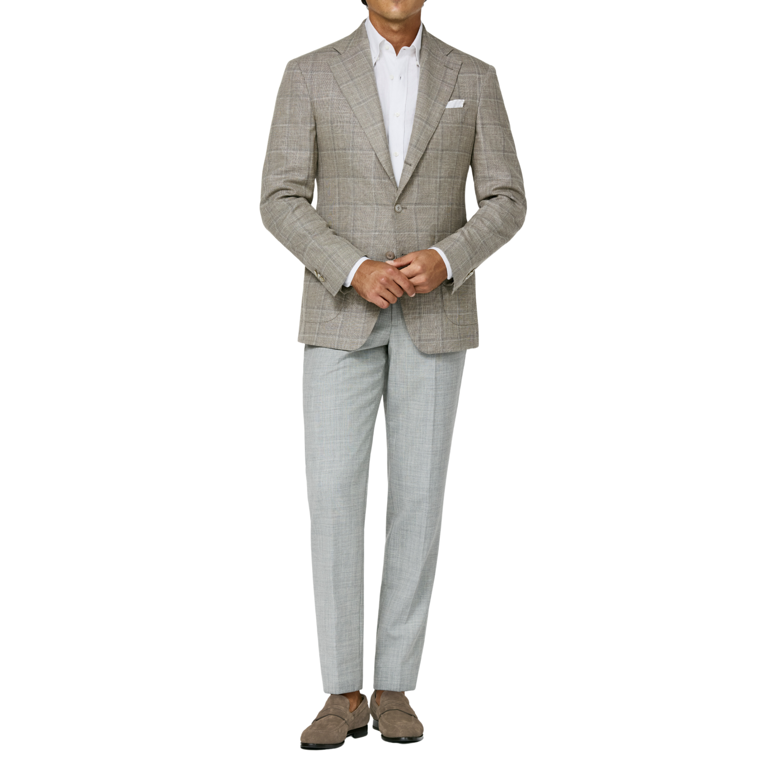 Sakko in Oatmeal Melange Stretch – Smoke Grey Windowpane